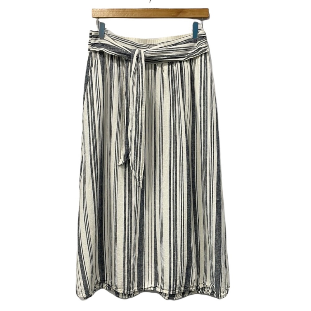 Linen Rayon Blend Skirt A-line Midi Length Striped Sz Medium